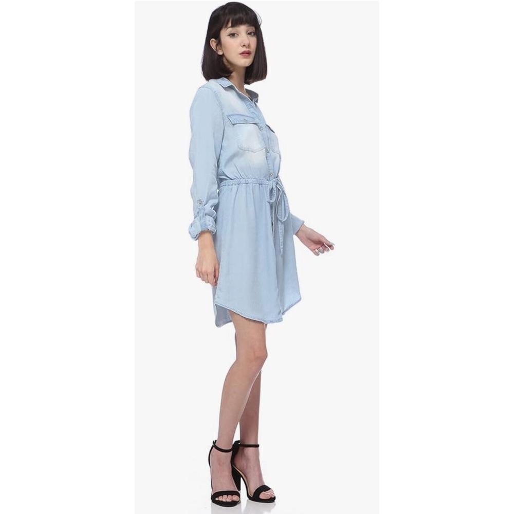 NWT Love Tree Women Long Sleeve Tencel Chambray Shirt‎ Dress Size Small